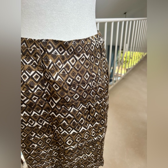 Weekend Max Mara Linen Pleated Skirt Size 10 Tribal Geometric Pattern Natural - Picture 11 of 13